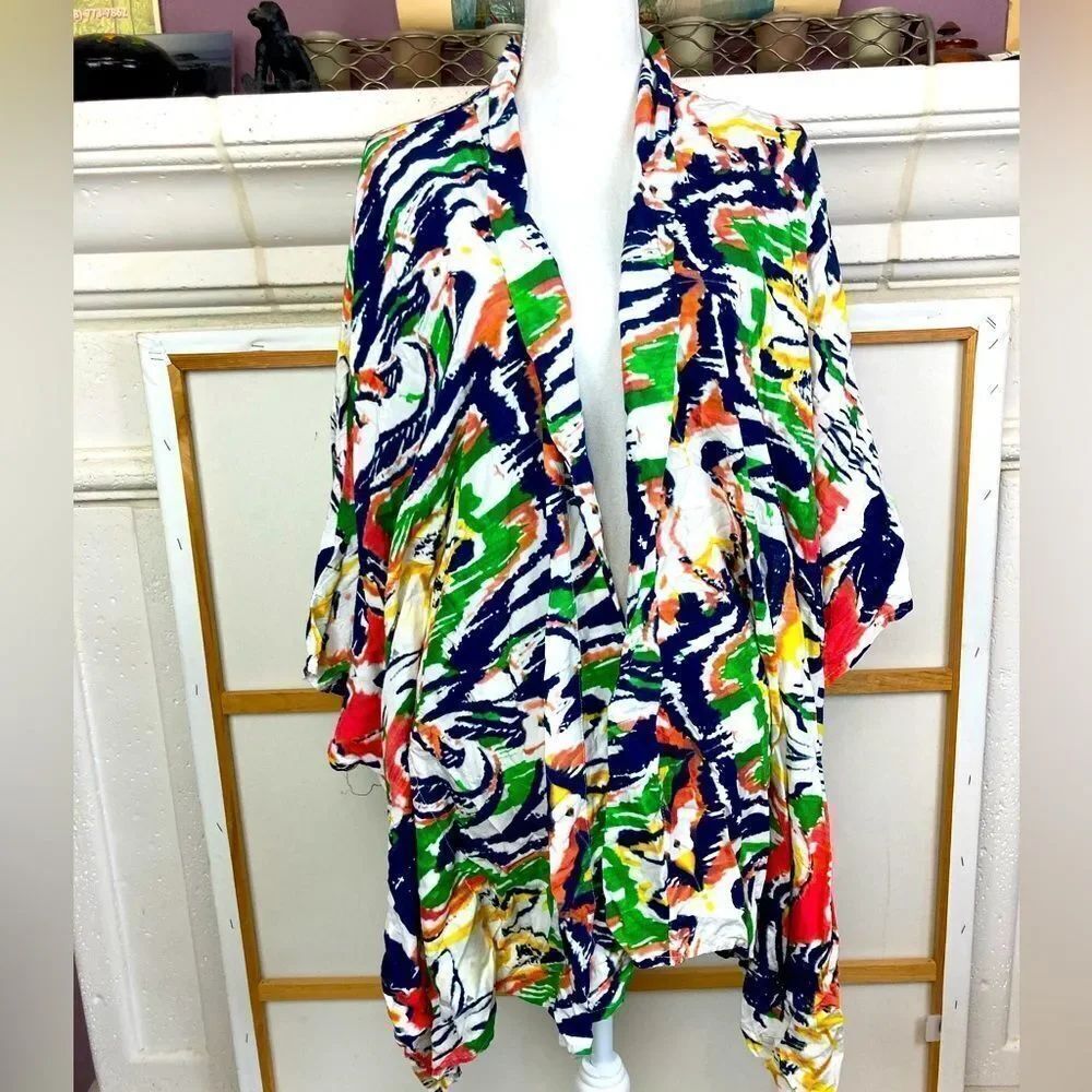 Antthony Multicolor bright Abstract kimono or wrap w/ arm holes generously sized